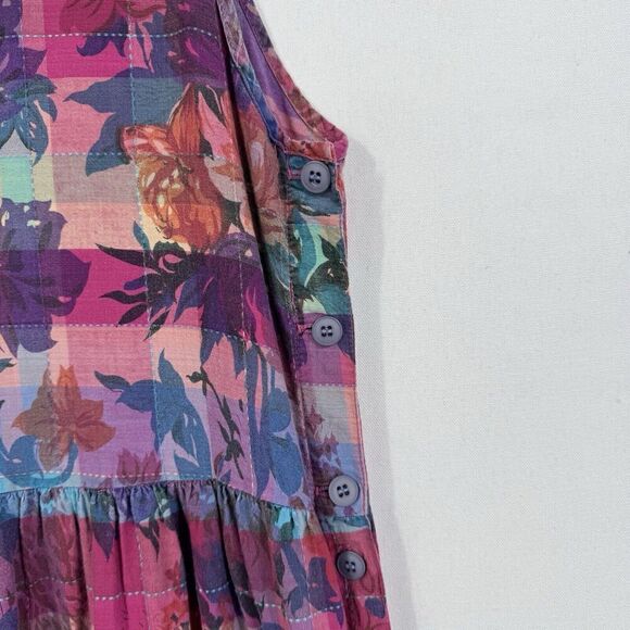 Vintage Floral Checkered Maxi Dress Womens 10 Pink Peasant Cottagecore Hippie - Picture 6 of 16